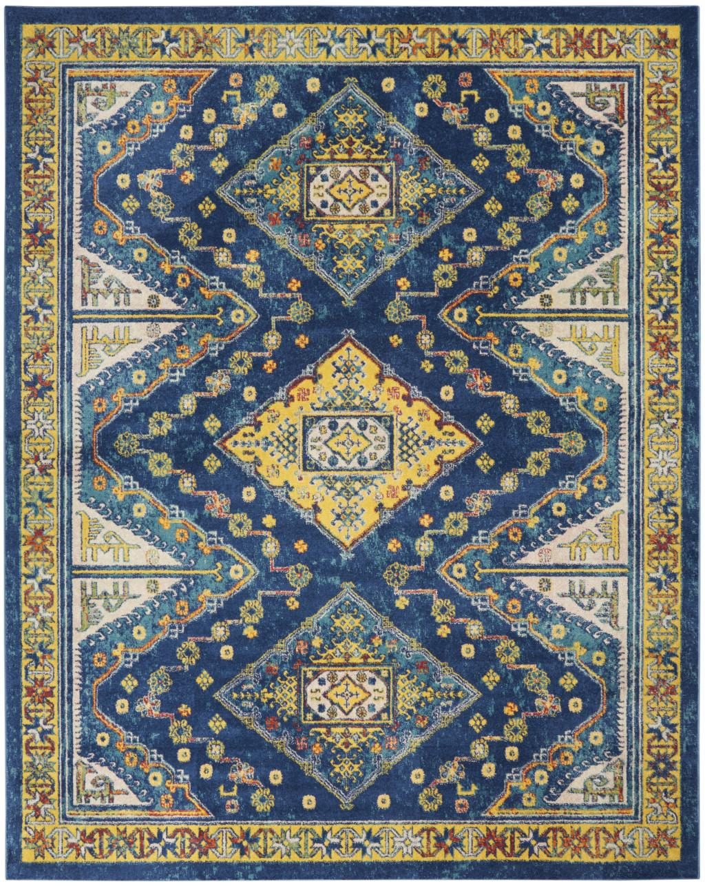 9′ X 12′ Blue and Yellow Geometric Area Rug