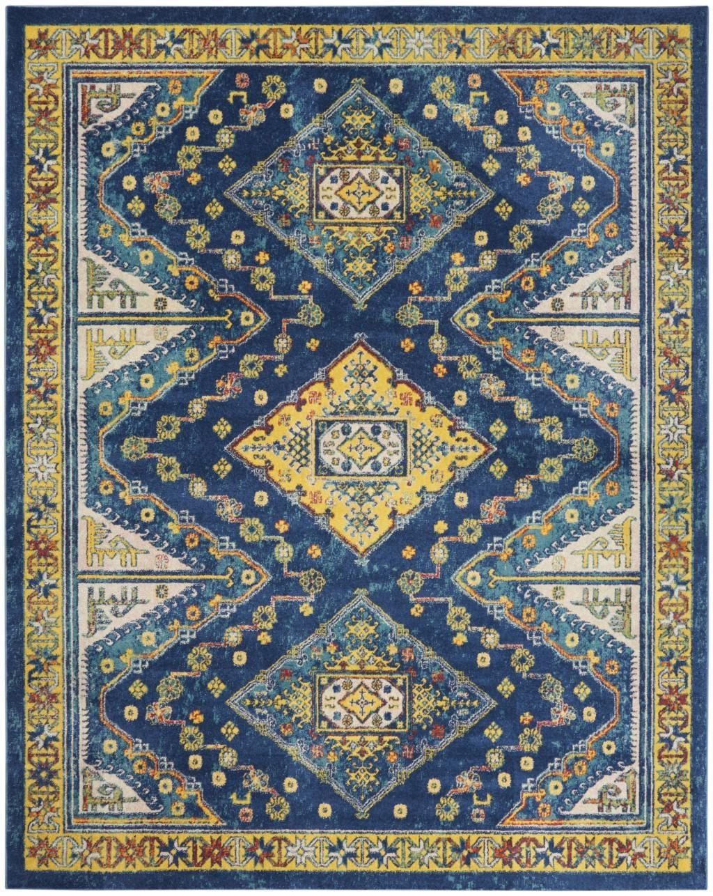 9′ X 12′ Blue and Yellow Geometric Area Rug