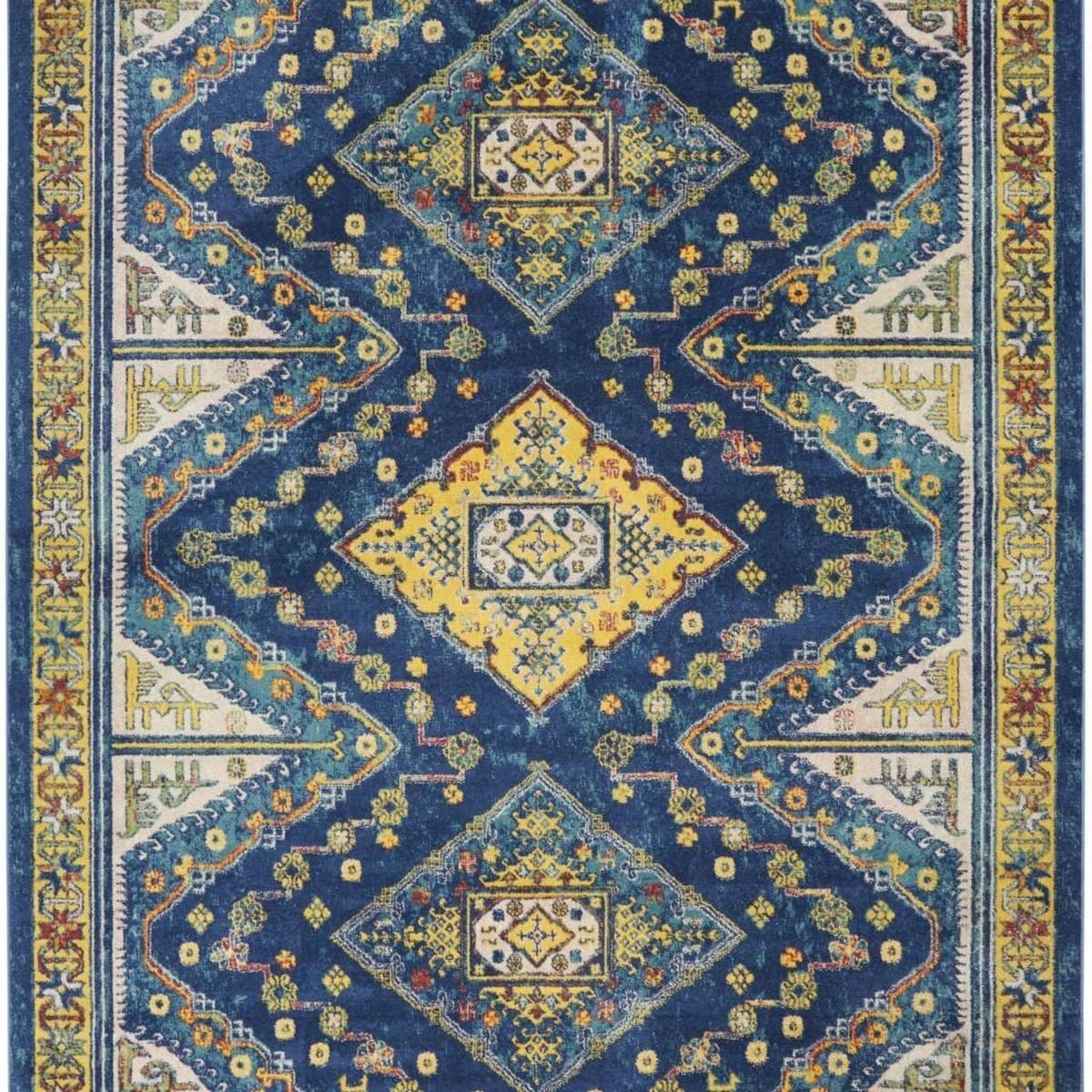 9′ X 12′ Blue and Yellow Geometric Area Rug