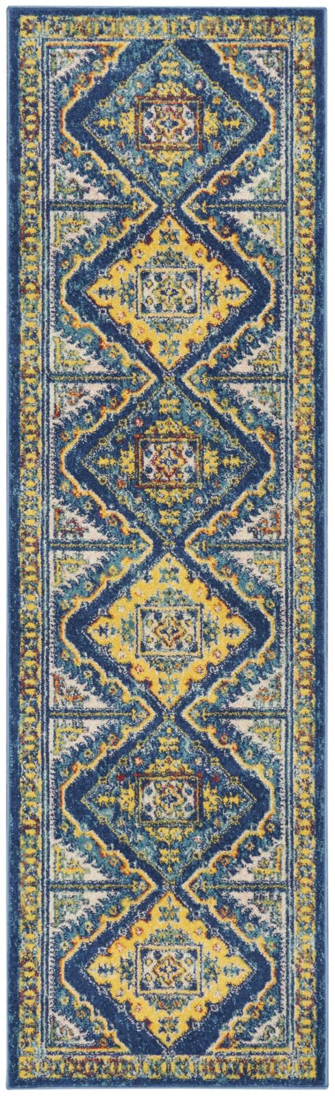 8′ Blue and Yellow Oriental Runner Rug