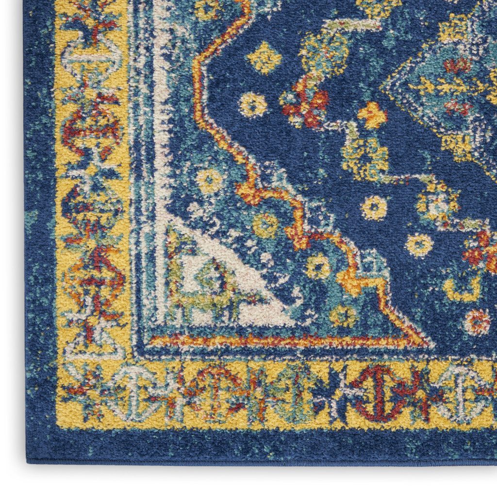 8′ Blue and Yellow Oriental Runner Rug