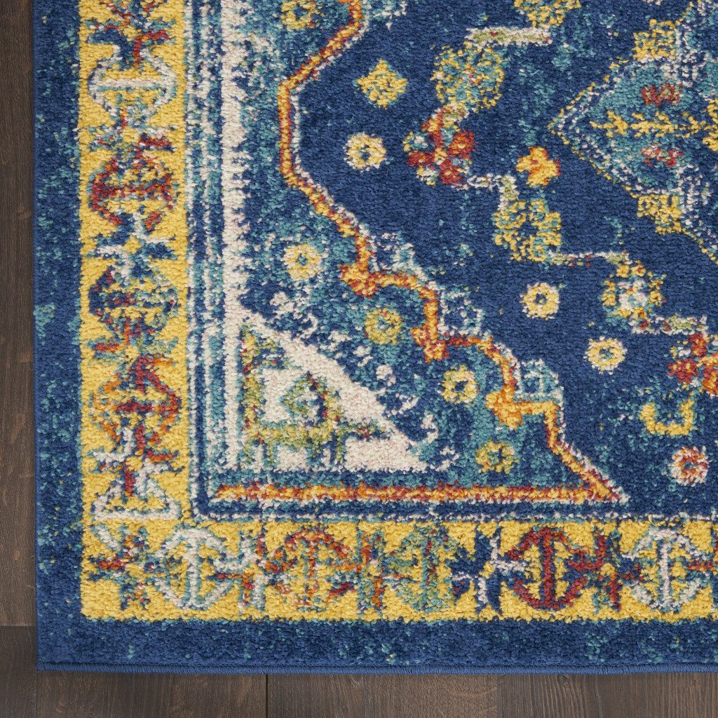 8′ Blue and Yellow Oriental Runner Rug