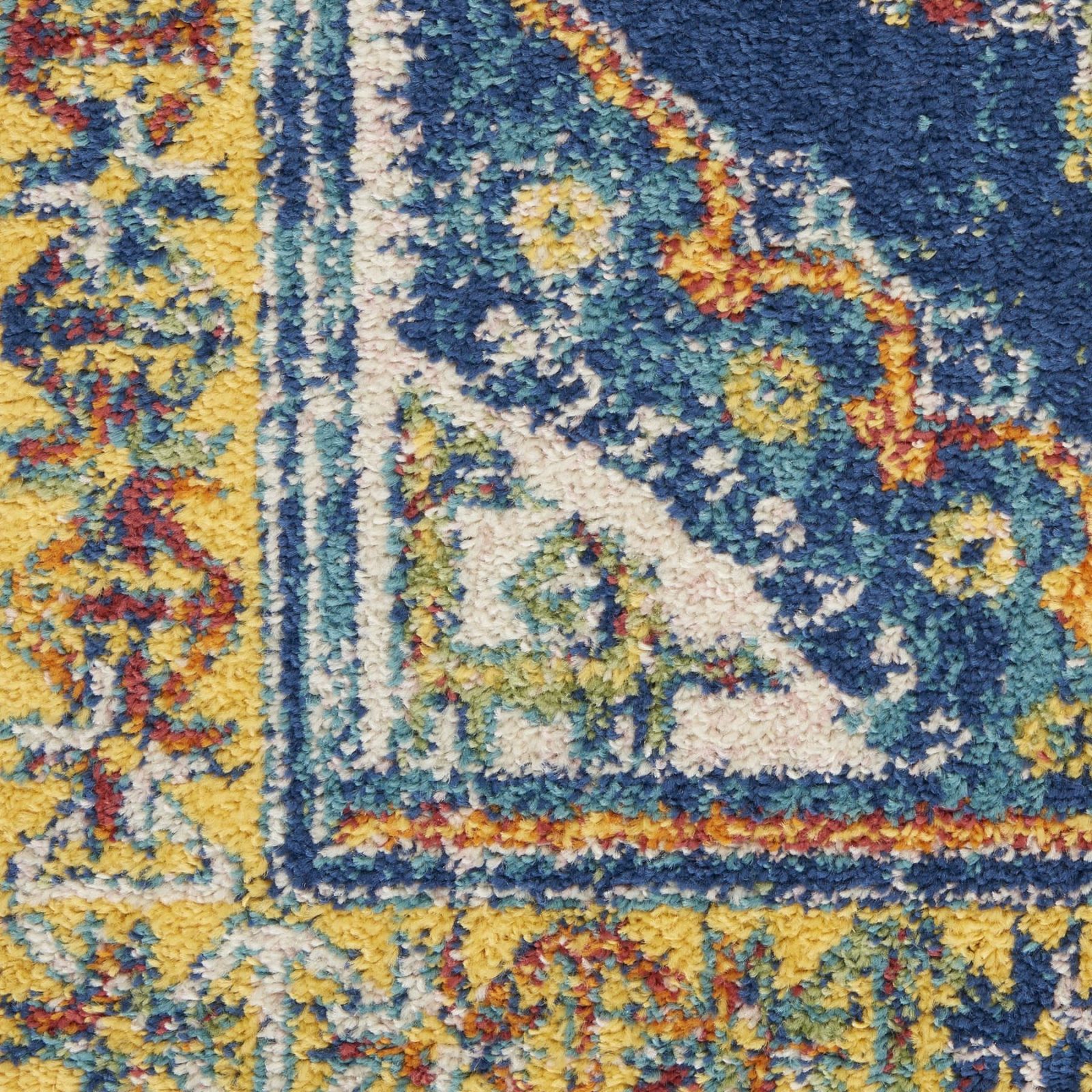 8′ Blue and Yellow Oriental Runner Rug