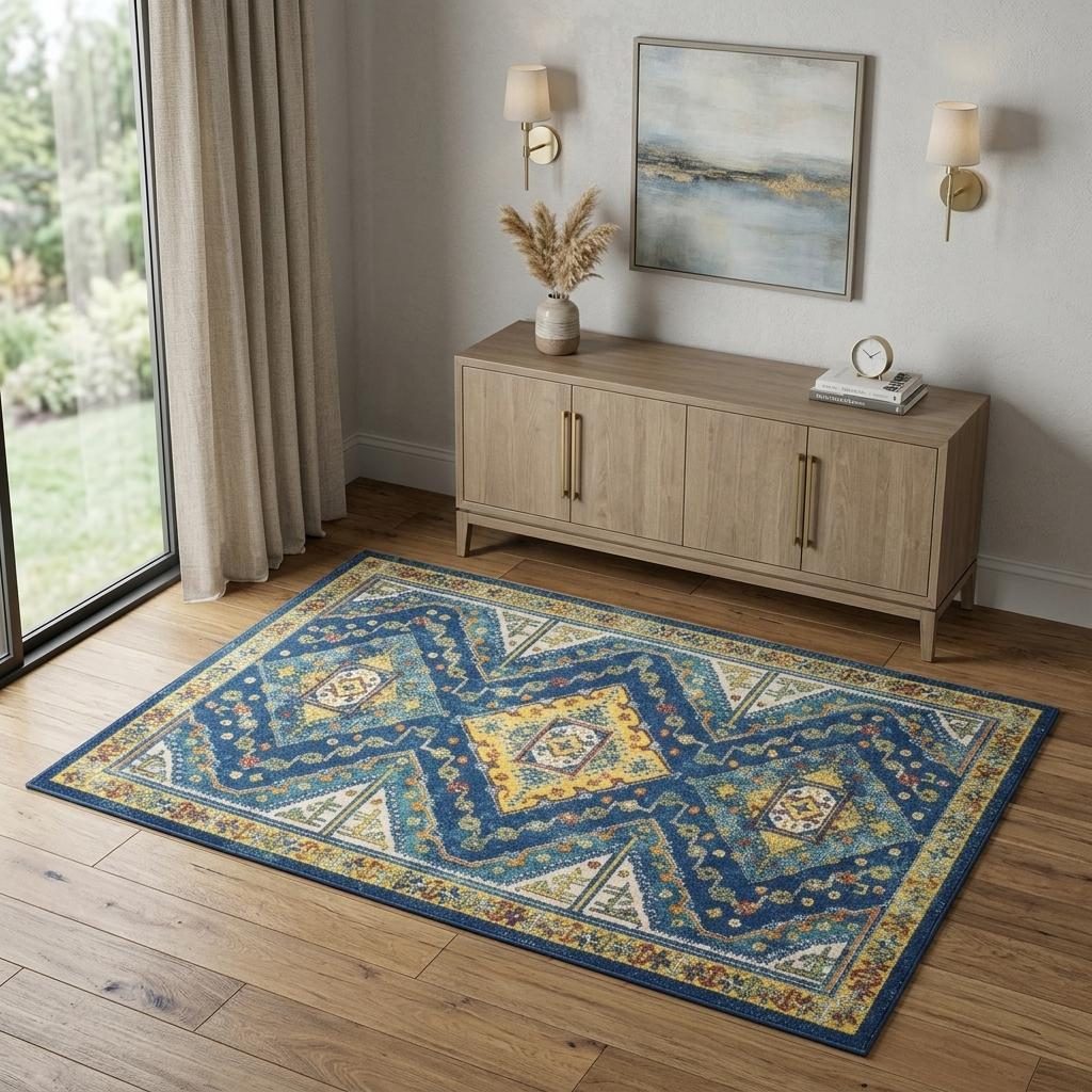 4′ X 6′ Blue and Yellow Oriental Area Rug