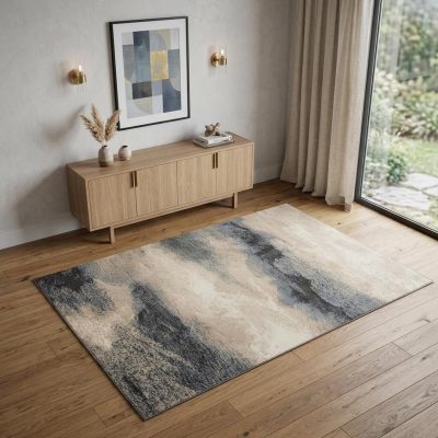 4′ X 6′ Gray Black and Beige Abstract Area Rug