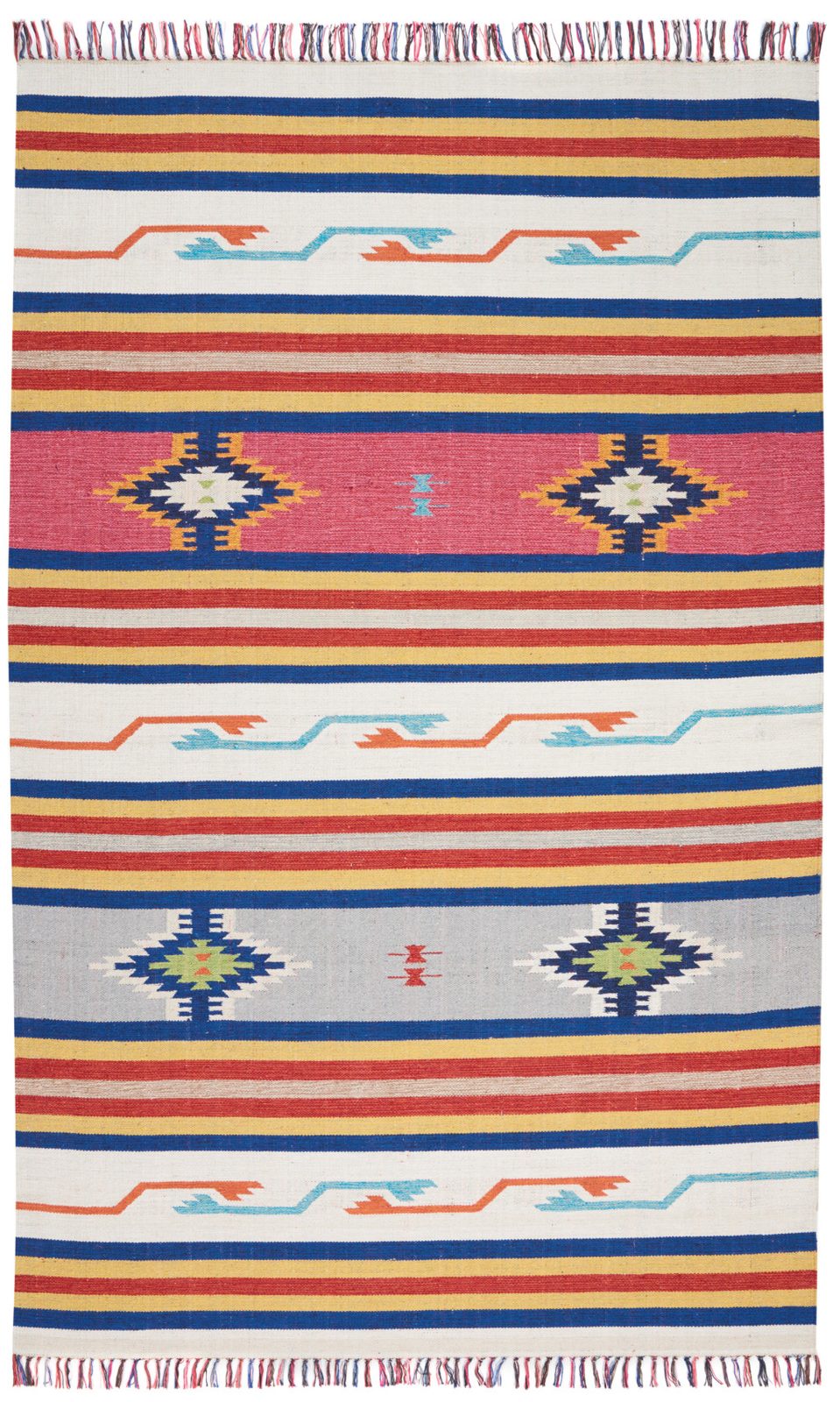 Ivory Southwestern Cotton Area Rug With Fringe