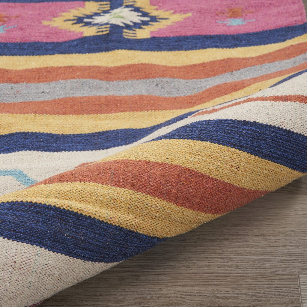 Ivory Southwestern Cotton Area Rug With Fringe