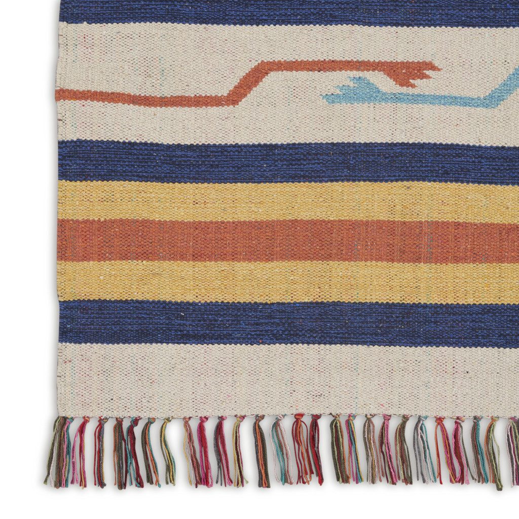 Ivory Southwestern Cotton Area Rug With Fringe