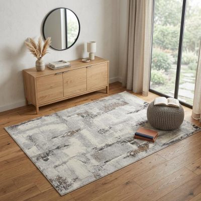 4′ X 6′ Ivory Black Gray Abstract Non-Skid Area Rug