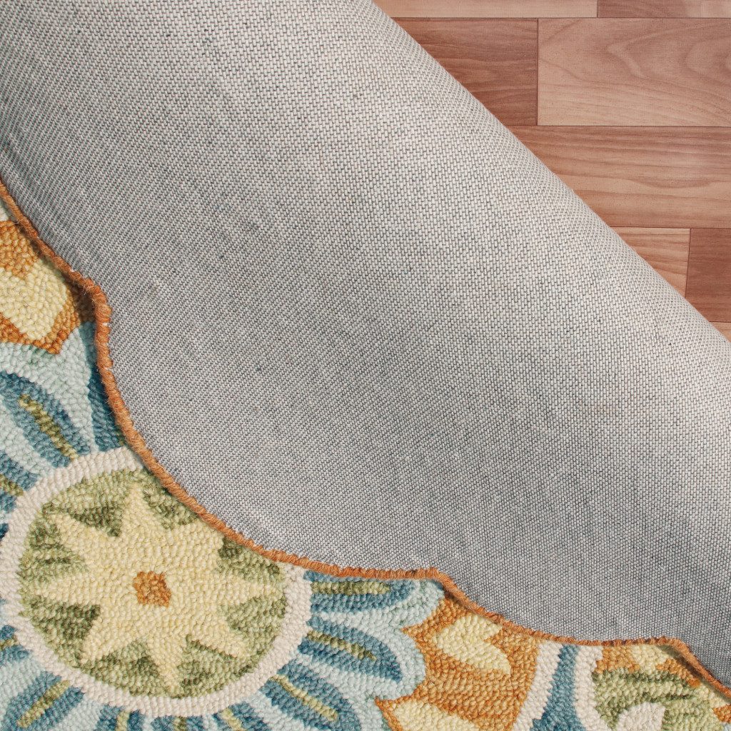 6′ Orange and Blue Round Wool Floral Hand Tufted Rug