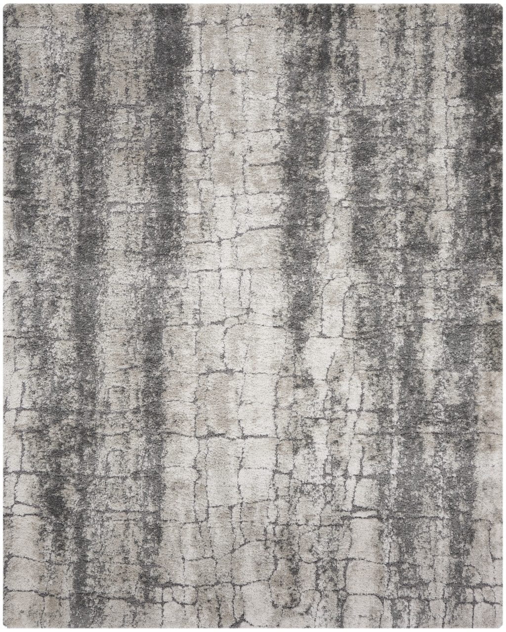 8′ X 10′ Charcoal Ivory Abstract Shag Distressed Area Rug