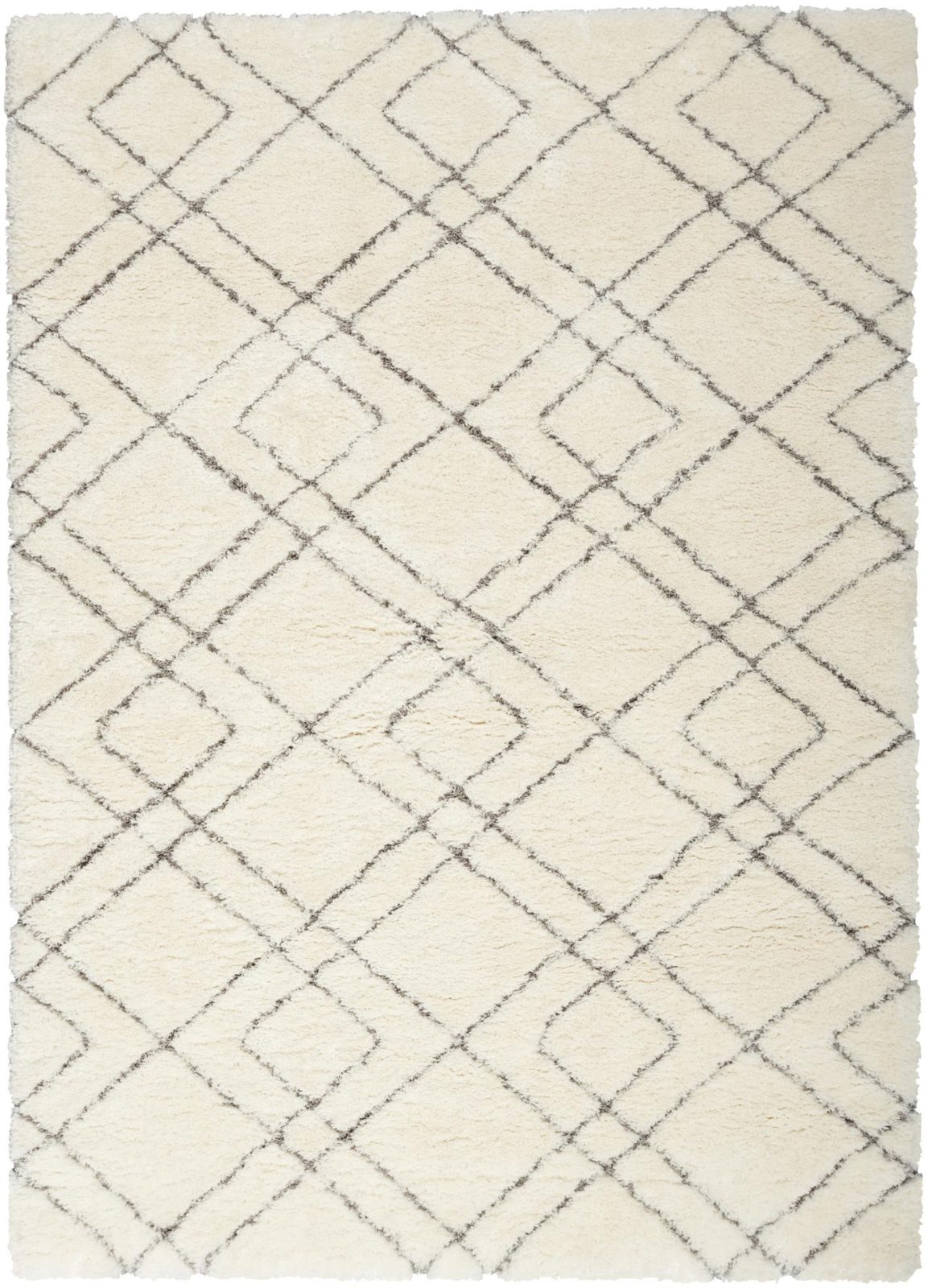 4′ X 6′ Ivory and Gray Geometric Shag Area Rug