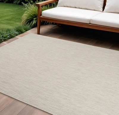 12′ X 15′ Ivory and Silver Geometric Indoor-Outdoor Area Rug