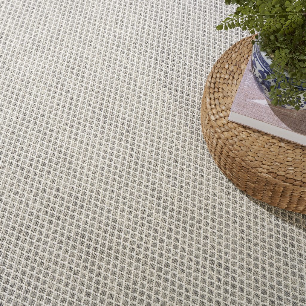 12′ X 15′ Ivory and Silver Geometric Indoor-Outdoor Area Rug