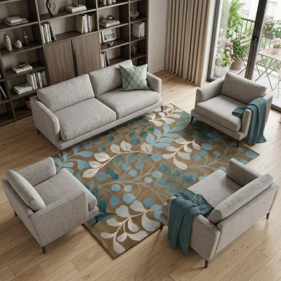 8′ X 11′ Brown Botanical Leaves Area Rug
