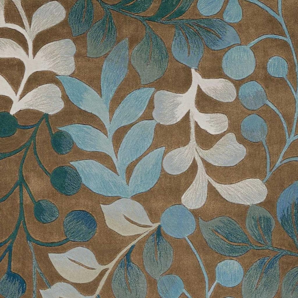 7′ X 9′ Blue and Brown Botanical Leaves Area Rug