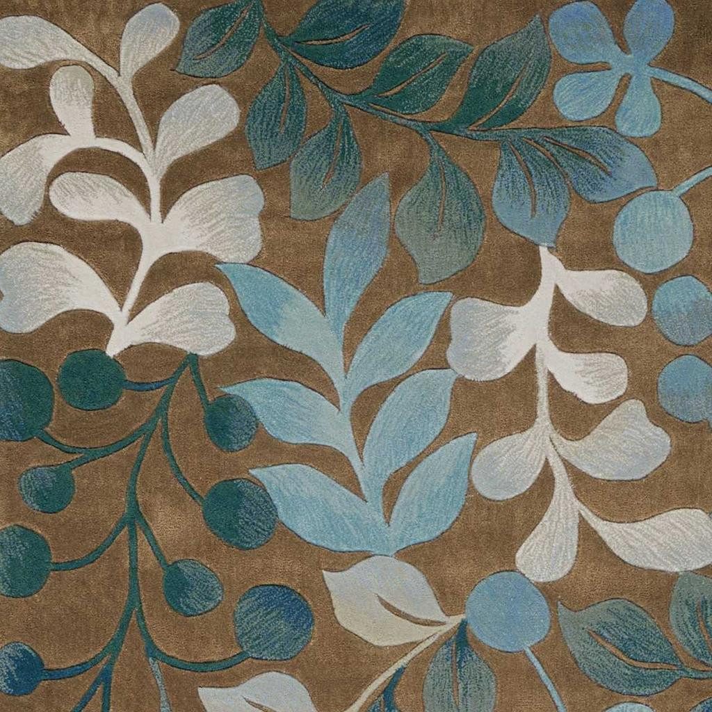 7′ X 9′ Blue and Brown Botanical Leaves Area Rug
