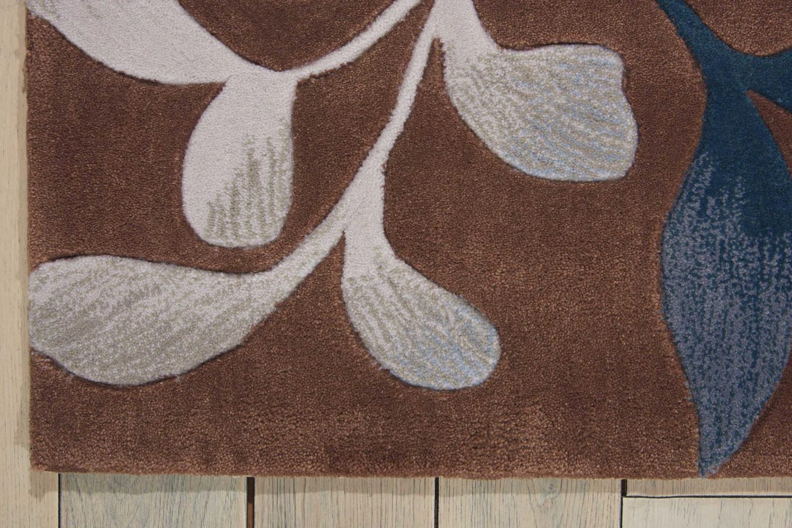 7′ X 9′ Blue and Brown Botanical Leaves Area Rug