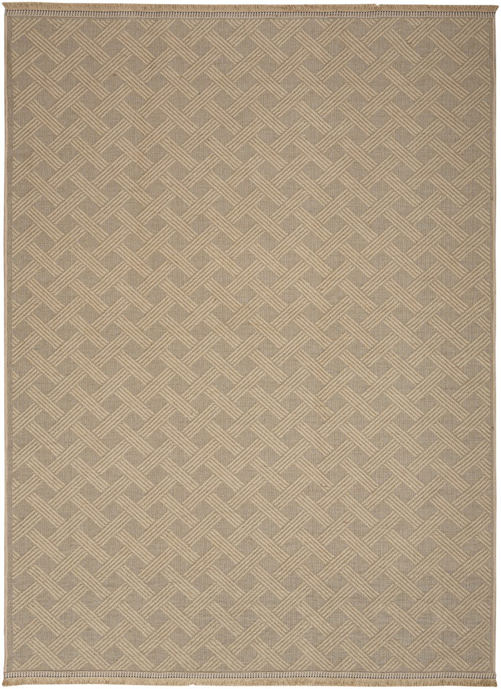 Geometric Jute Cotton Flatweave Non-Skid Area Rug With Fringe, 5′ × 7′
