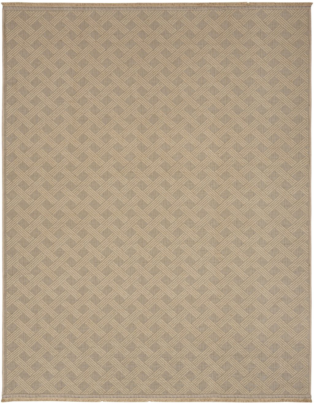 Geometric Jute Cotton Flatweave Non-Skid Area Rug With Fringe, 8′ × 10′