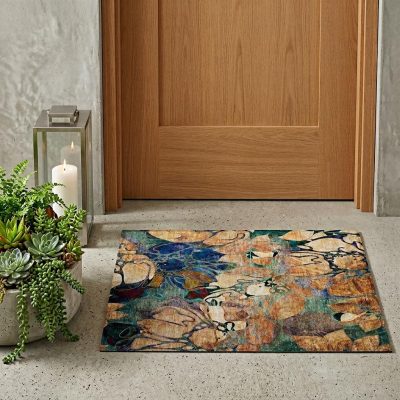 2′ X 3′ Beige and Blue Abstract Washable Area Rug