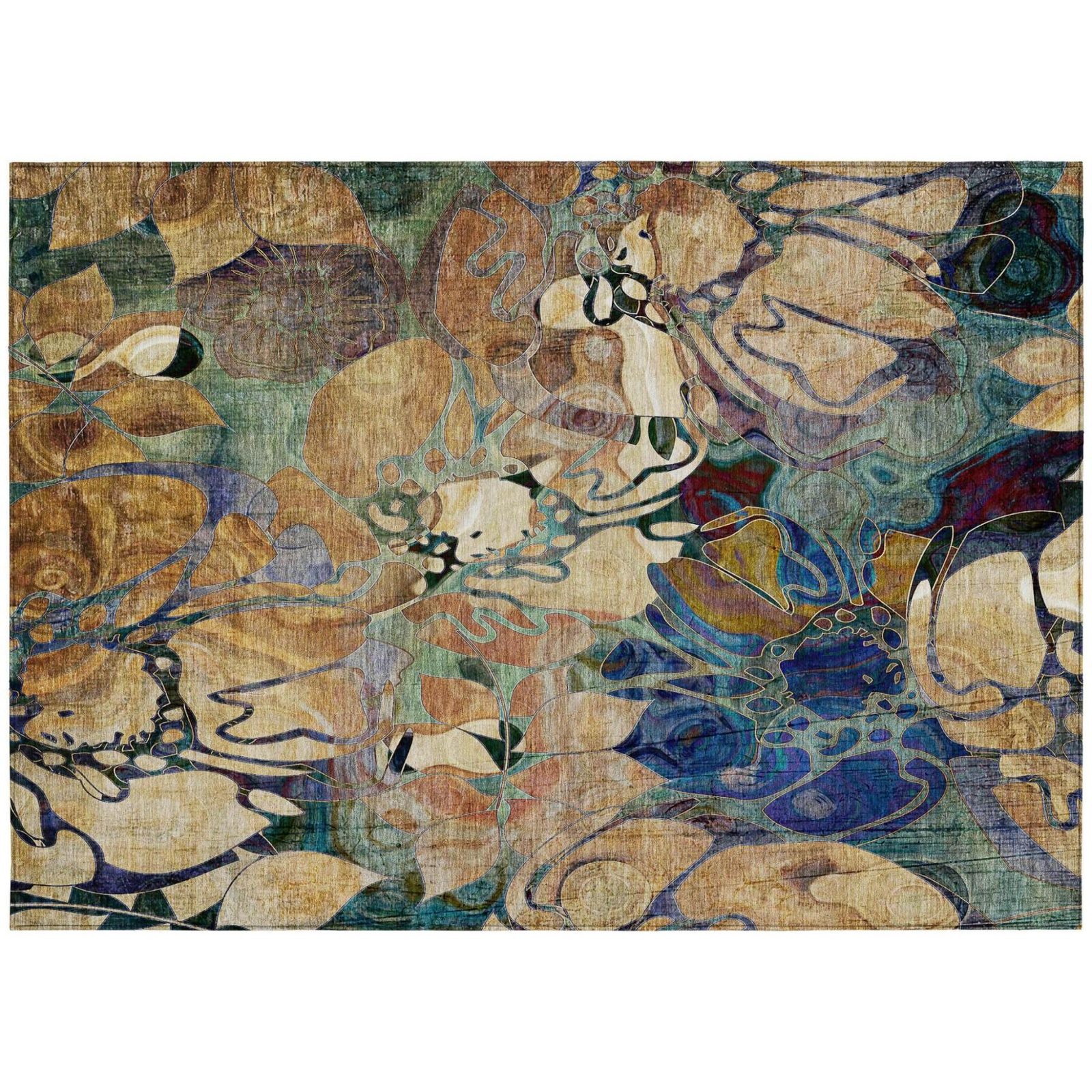 3′ X 5′ Beige and Blue Abstract Washable Area Rug