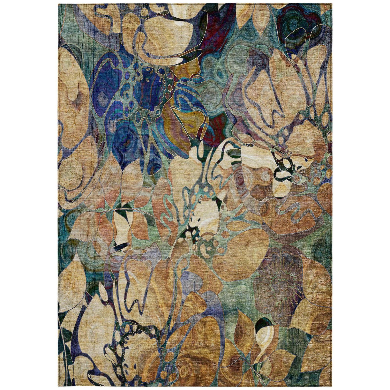 3′ X 5′ Beige and Blue Abstract Washable Area Rug