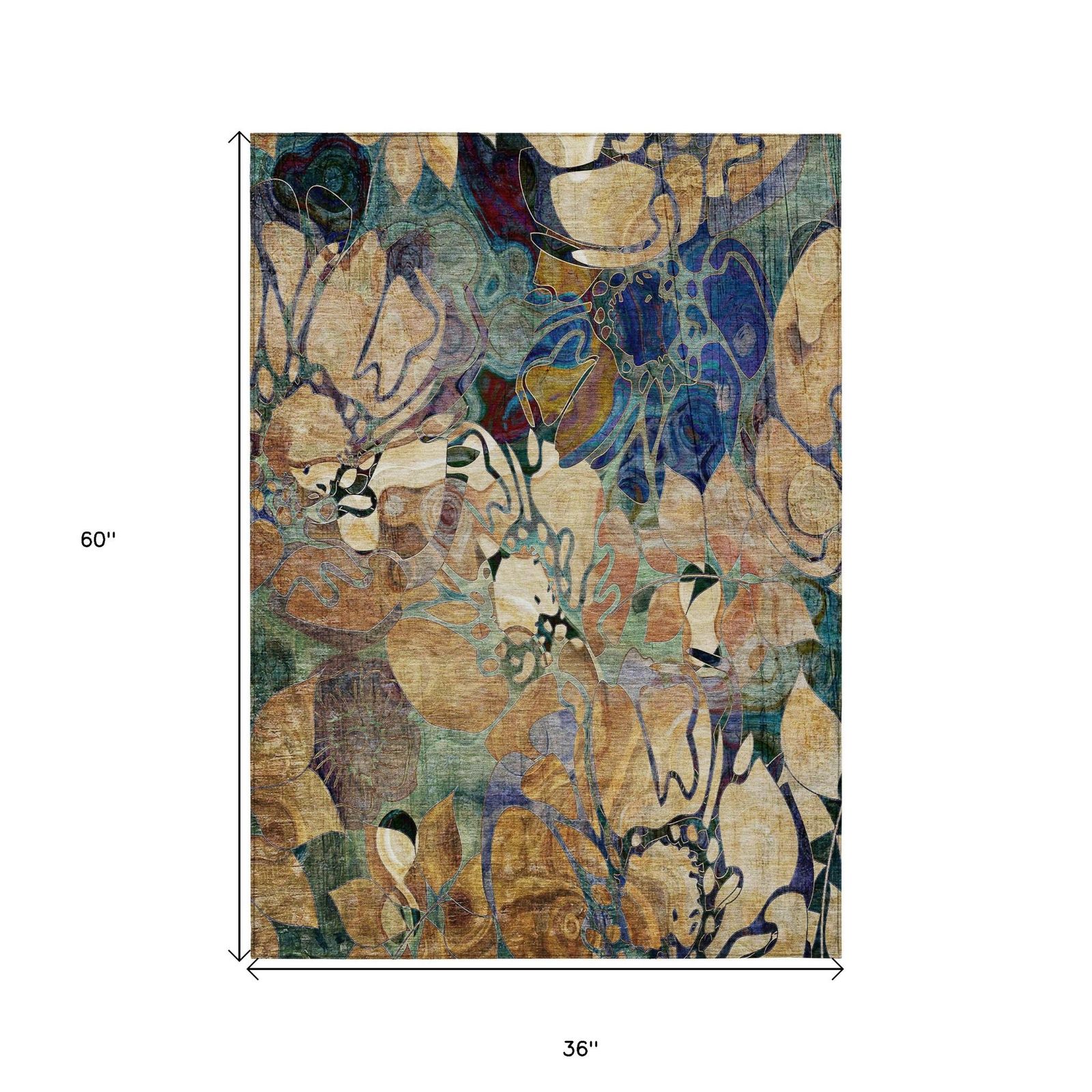 3′ X 5′ Beige and Blue Abstract Washable Area Rug