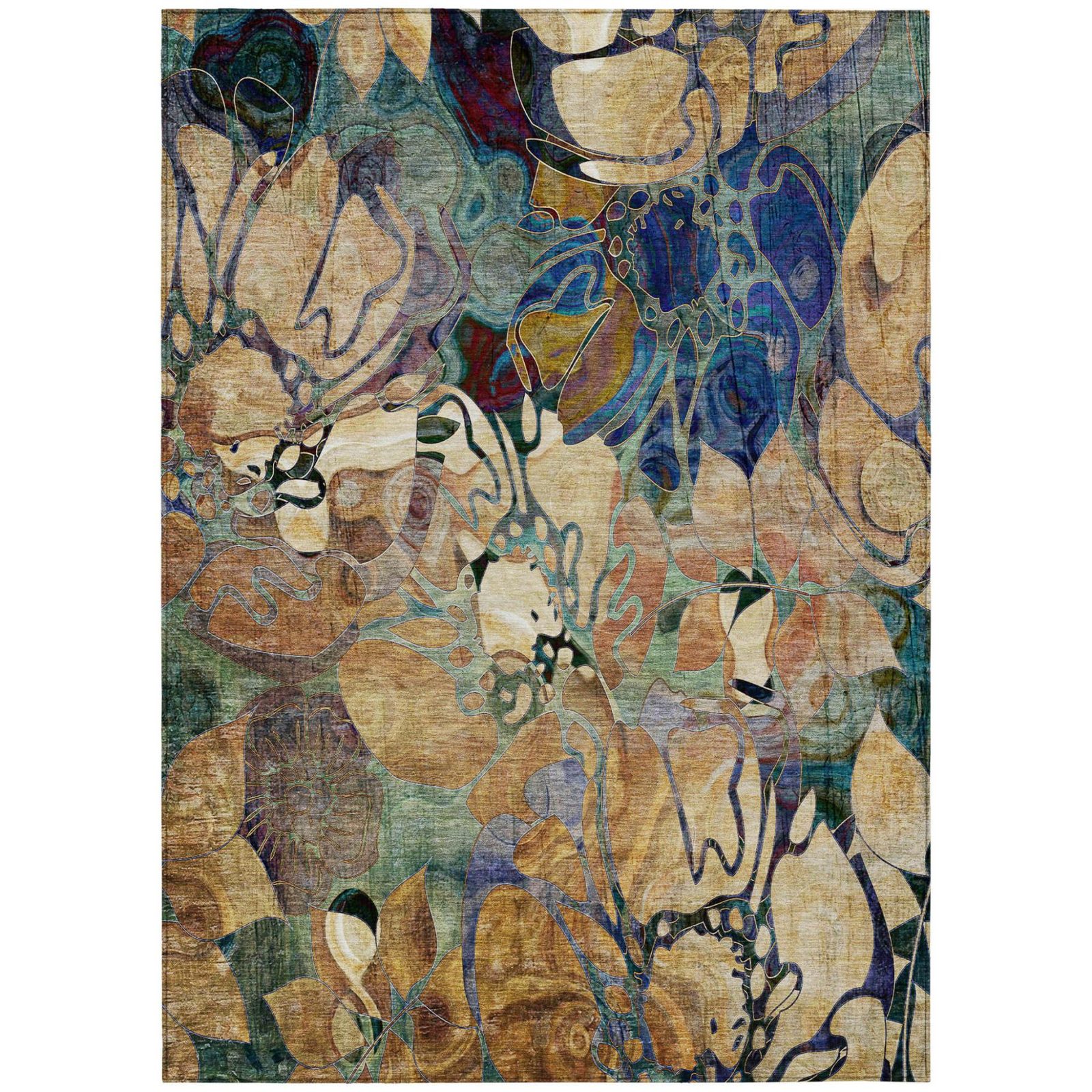 5′ X 8′ Beige and Blue Abstract Washable Area Rug