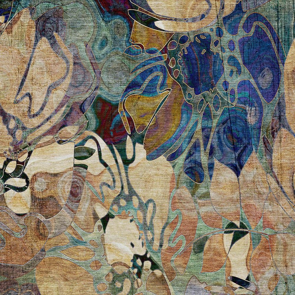 5′ X 8′ Beige and Blue Abstract Washable Area Rug