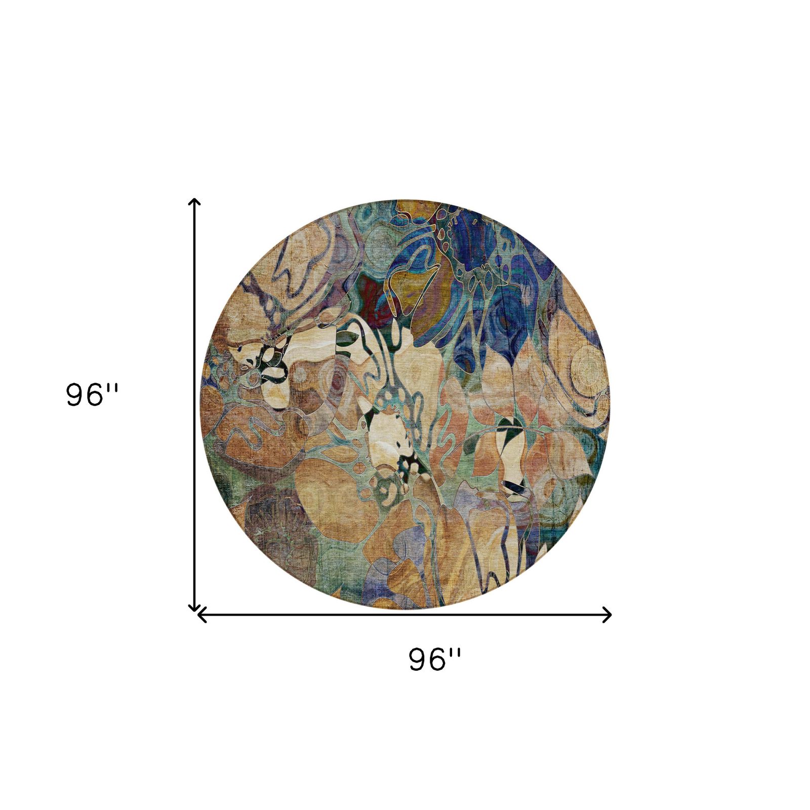 8′ X 8′ Beige and Blue Abstract Washable Round Rug