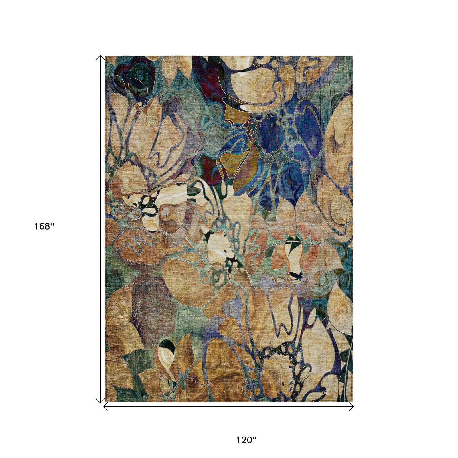 10′ X 14′ Beige and Blue Abstract Washable Area Rug