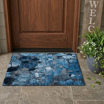 2′ × 3′ Blue and Gray Abstract Washable Area Rug