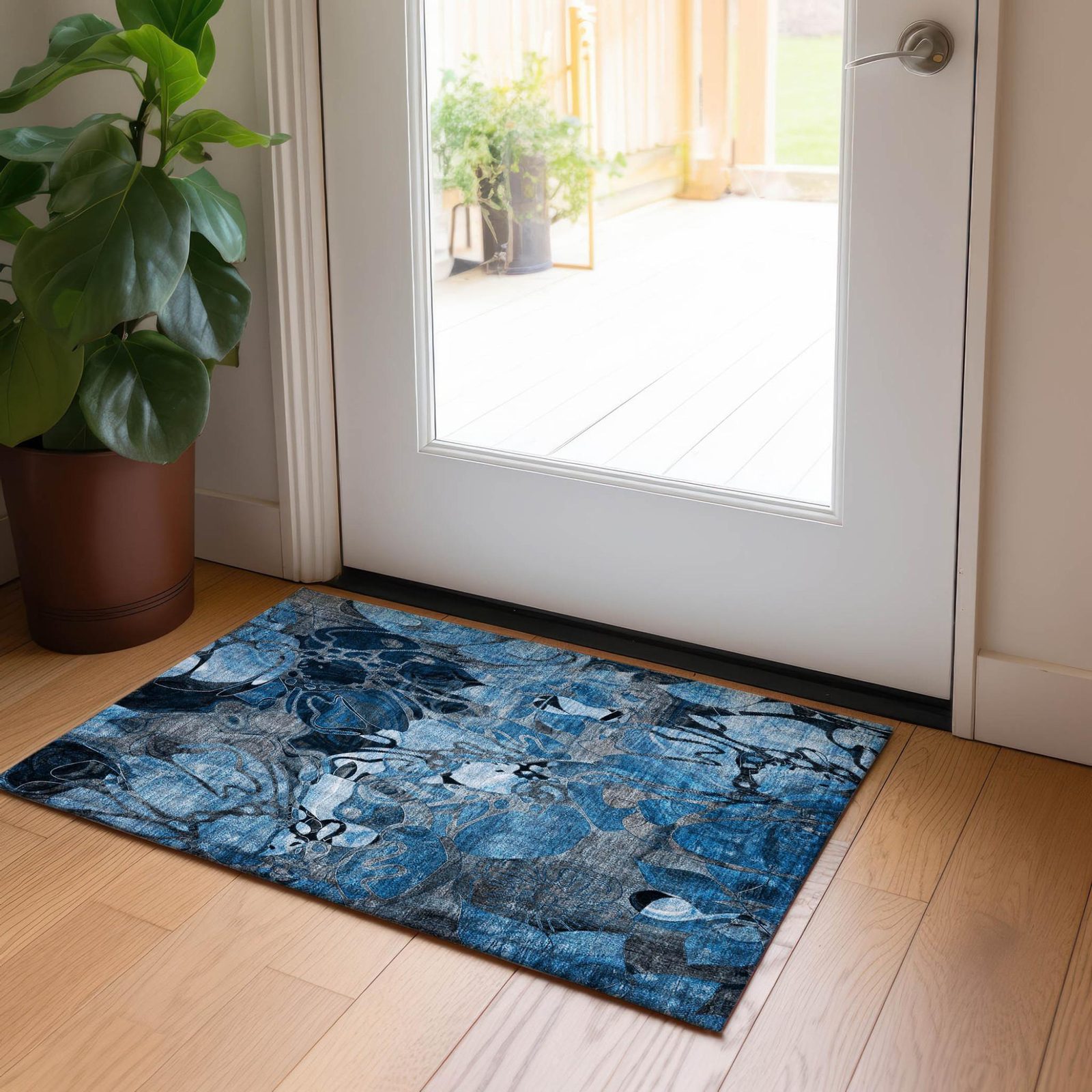 2′ X 3′ Blue and Gray Abstract Washable Area Rug