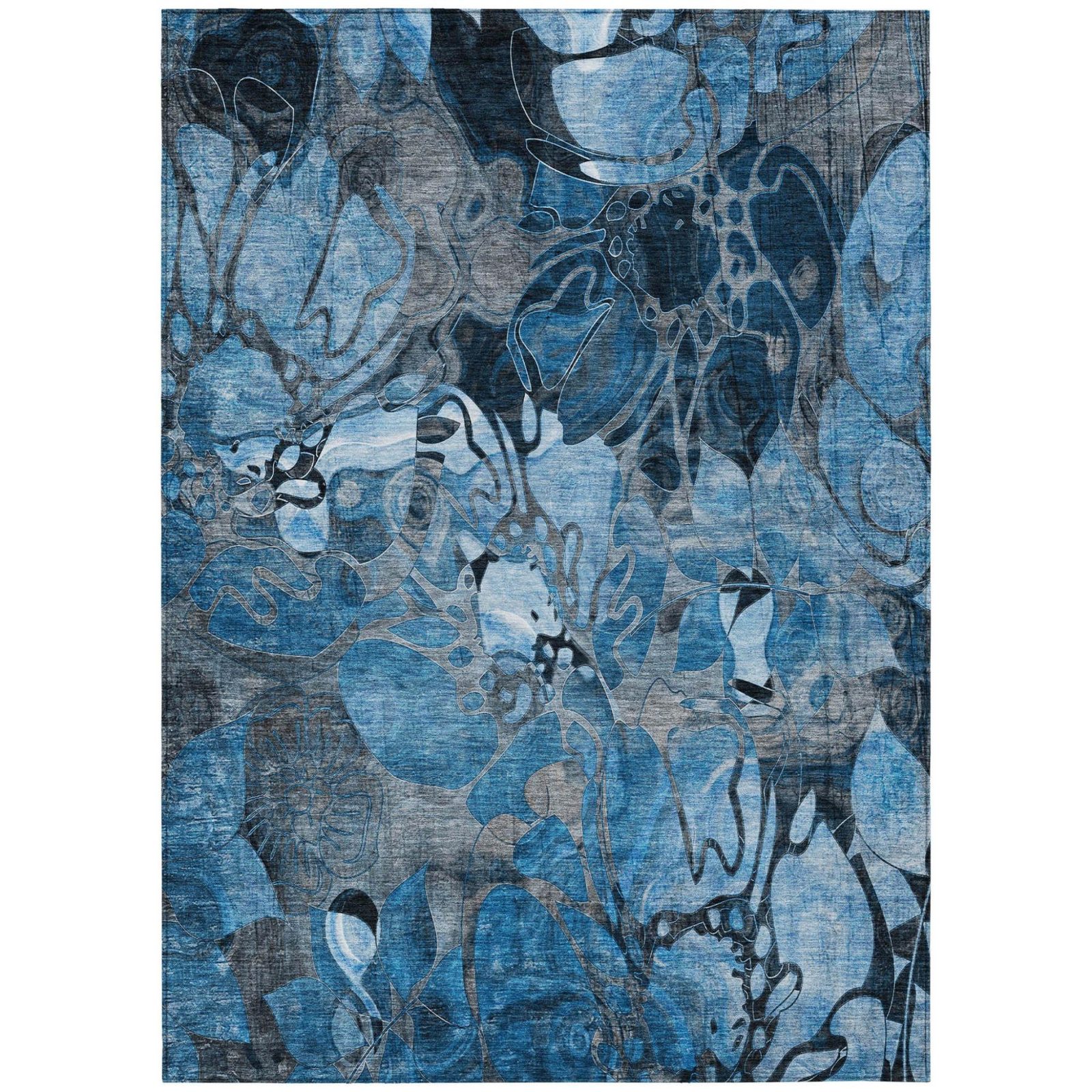 3′ X 5′ Blue and Gray Abstract Washable Area Rug