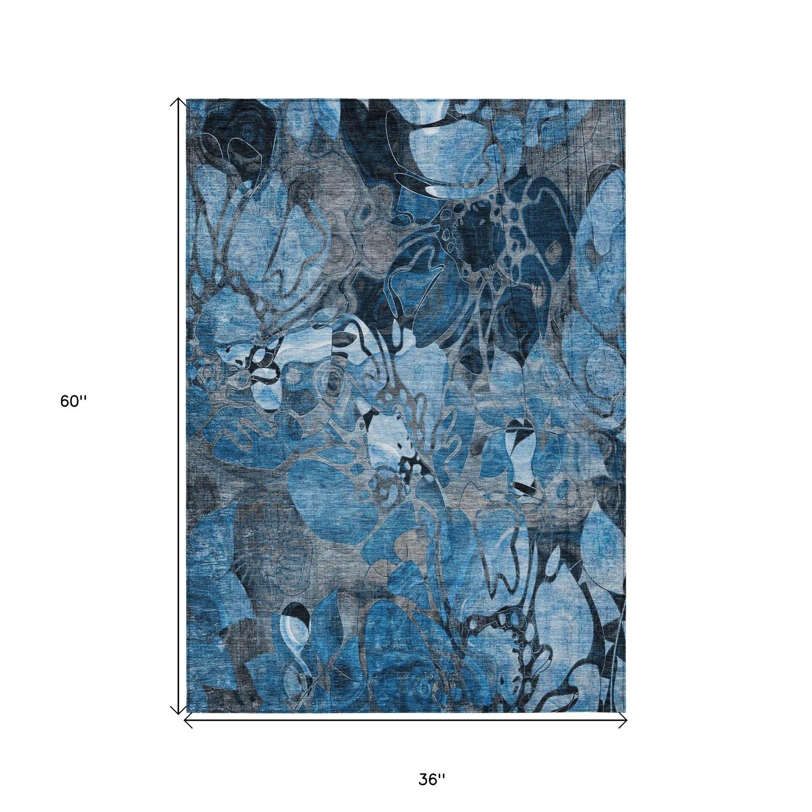 3′ X 5′ Blue and Gray Abstract Washable Area Rug