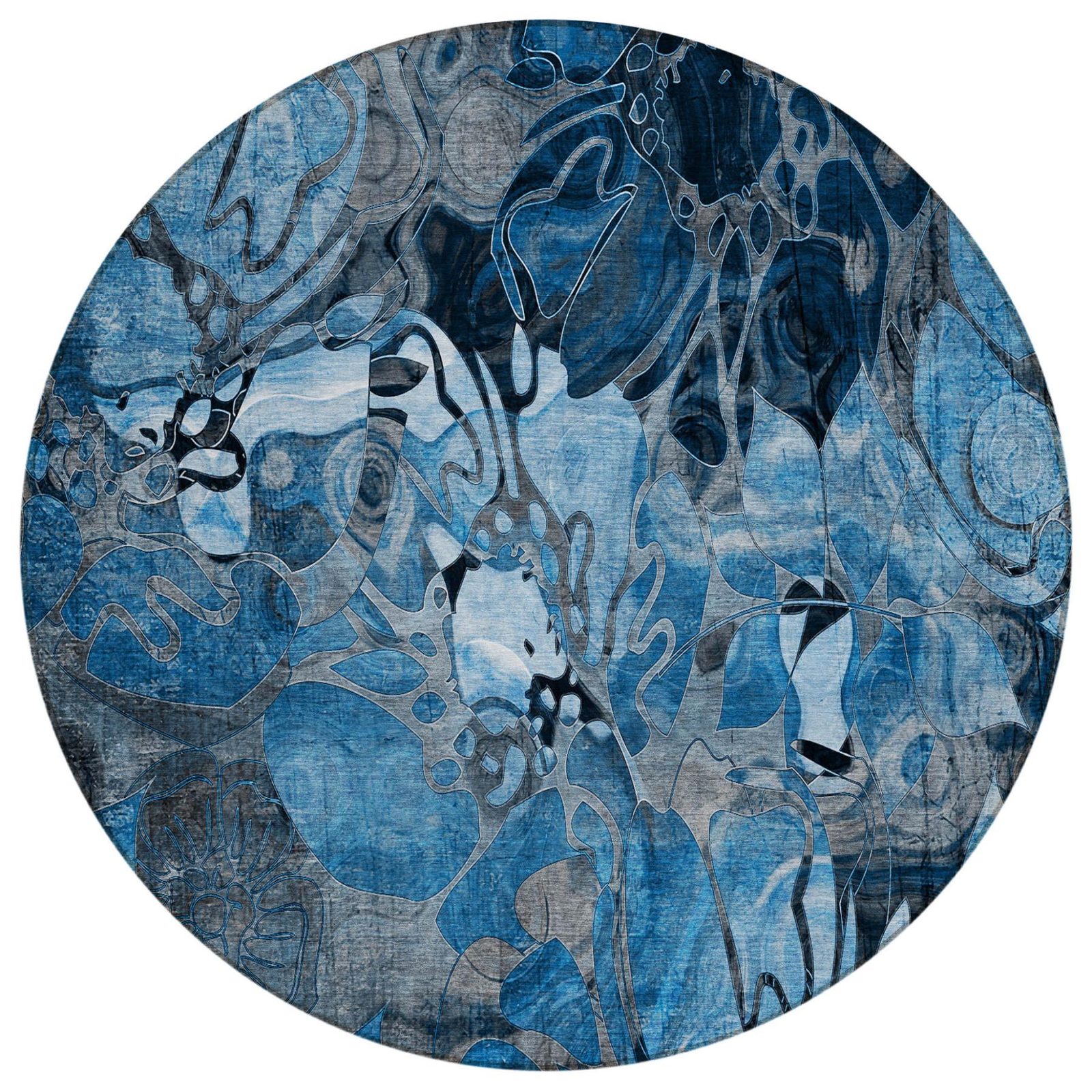 8′ X 8′ Blue and Gray Abstract Washable Round Rug