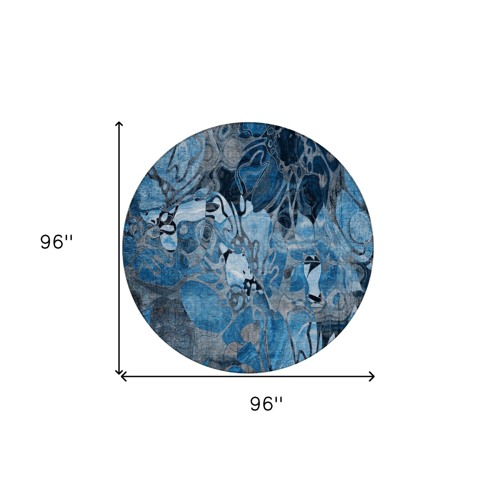 8′ X 8′ Blue and Gray Abstract Washable Round Rug