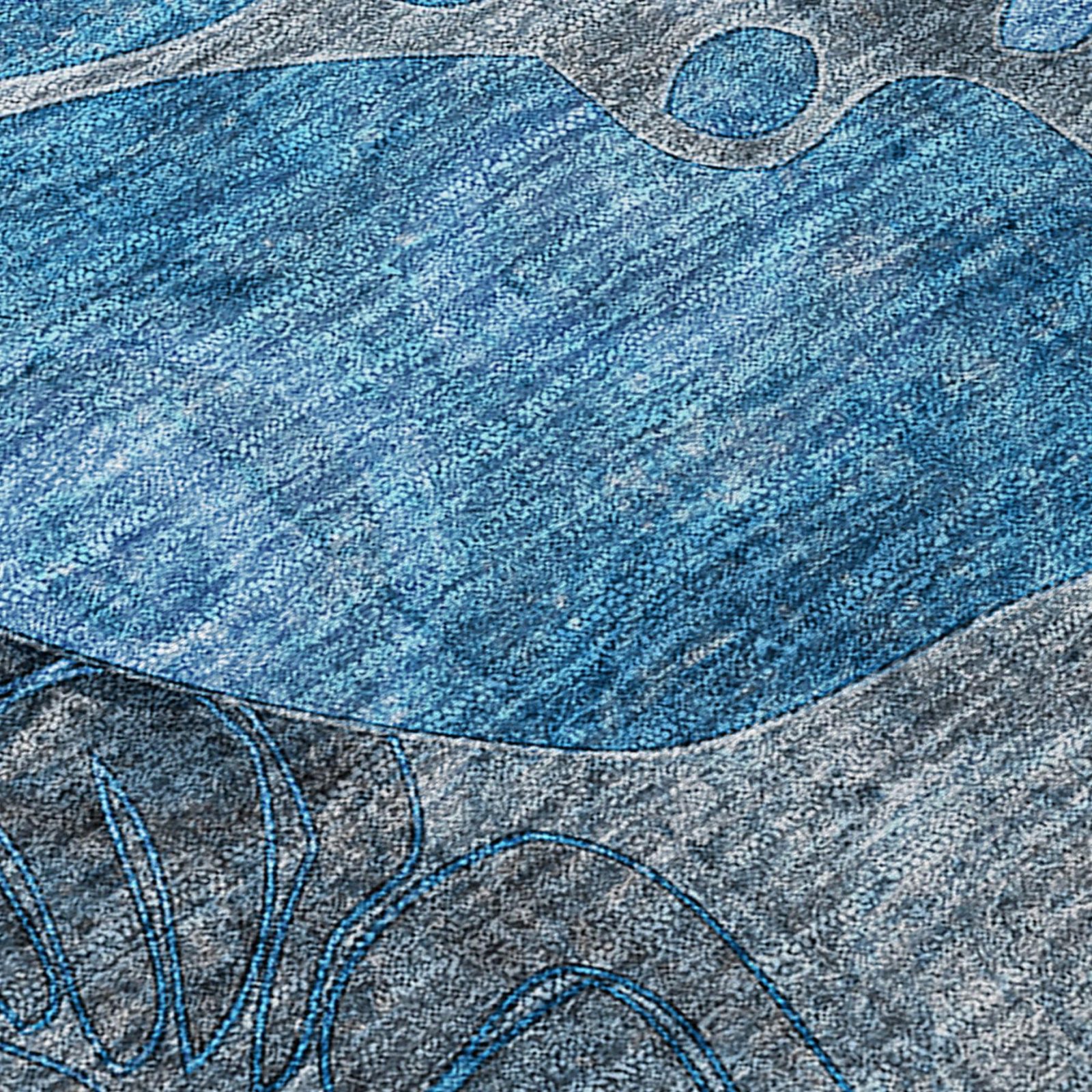 8′ X 8′ Blue and Gray Abstract Washable Round Rug