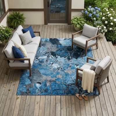 8′ X 10′ Blue and Gray Abstract Washable Area Rug