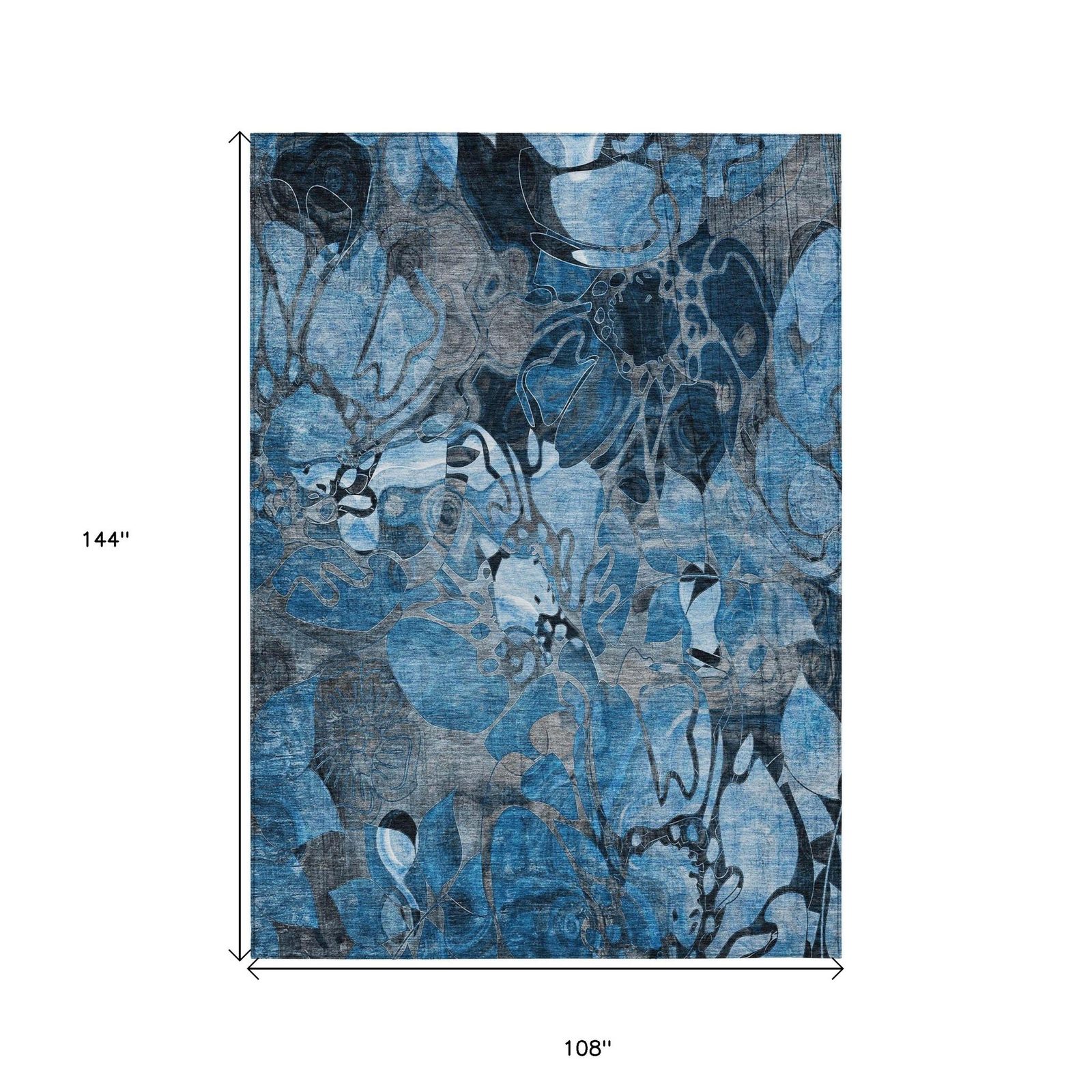 9′ X 12′ Blue and Gray Abstract Washable Area Rug