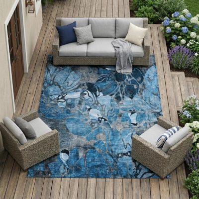 10′ X 14′ Blue and Gray Abstract Washable Area Rug