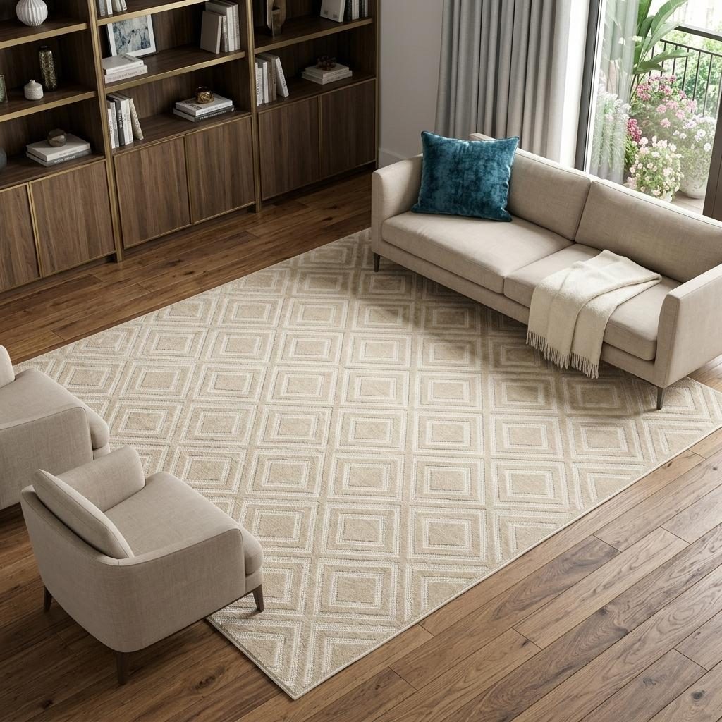 7′ X 9′ Beige Geometric Area Rug