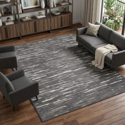 7′ X 9′ Gray Geometric Area Rug