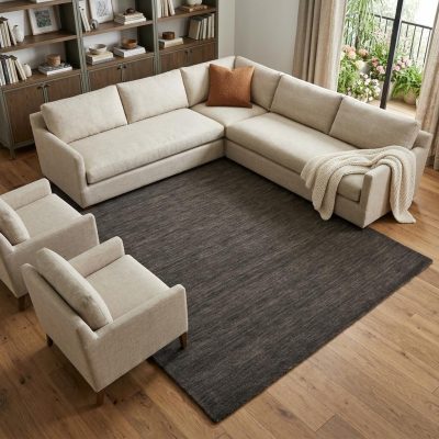 9′ X 13′ Brown Wool Hand Woven Area Rug