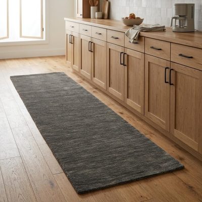 8′ Brown Wool Hand Woven Runner Rug