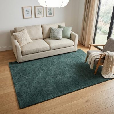 5′ X 8′ Green Wool Hand Woven Area Rug