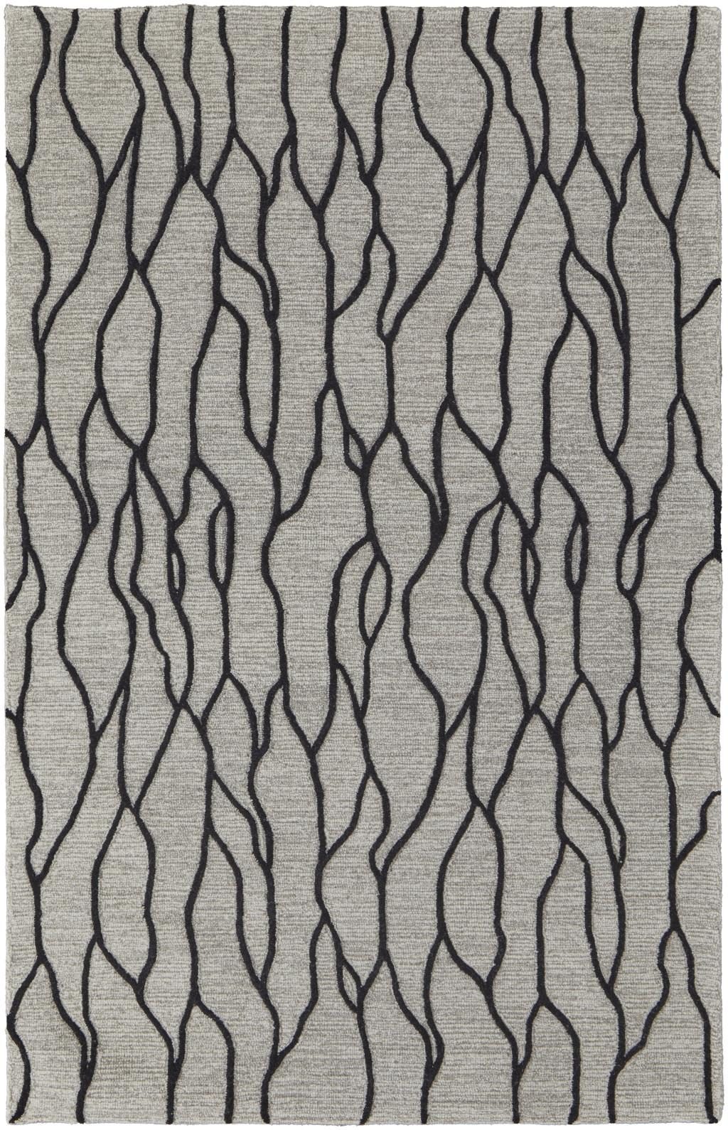 12′ X 15′ Gray and Black Wool Abstract Area Rug