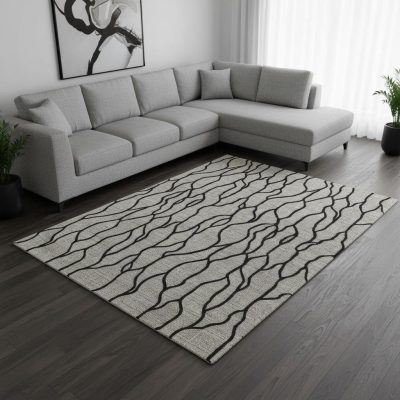 12′ X 15′ Gray and Black Wool Abstract Area Rug