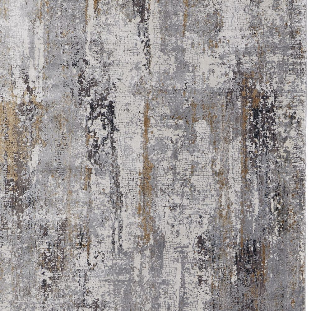 3′ X 5′ Gray Ivory Gold Abstract Fringe Area Rug
